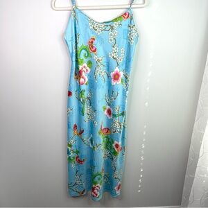 Natori Satin Floral Light Blue Slip Dress Sleeping Gown Size M
